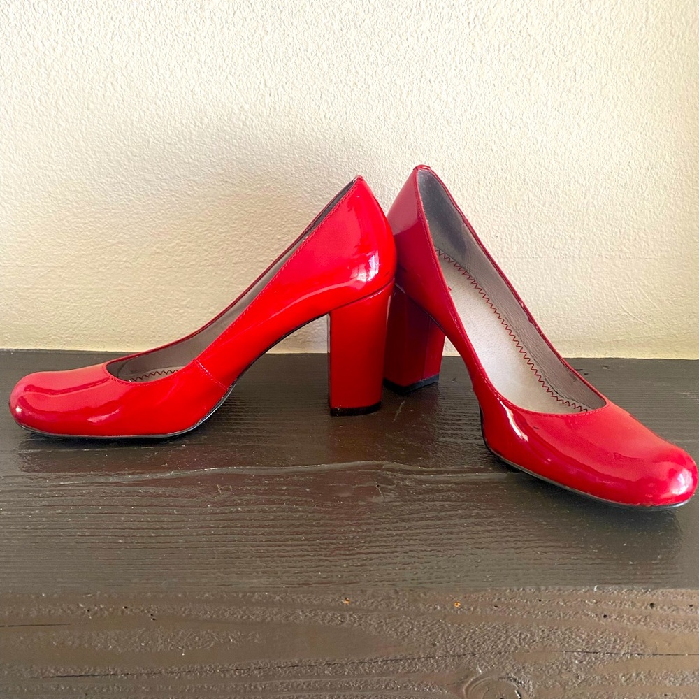 Red patent leather heels